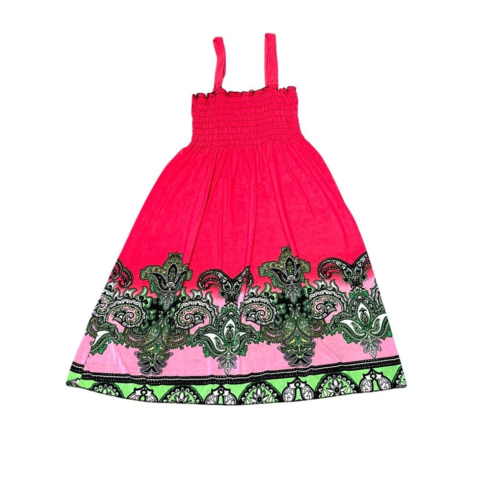 Ace Fashion Boho Paisley Bright Pink Print Sundress Sleeveless Smocked Size XXL - Picture 12 of 13